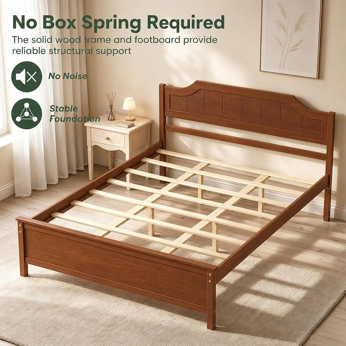 giantex wood queen size bed frame with curved, front angle view