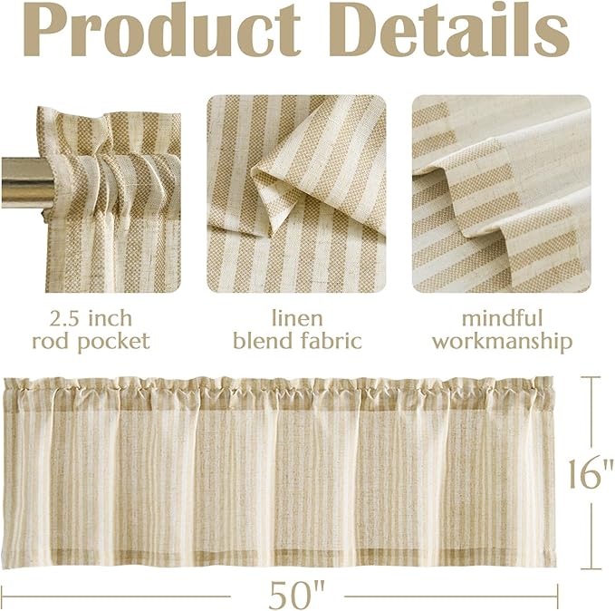 jinchan Valance Curtain Linen Textured Striped Window Curtain - Image 7