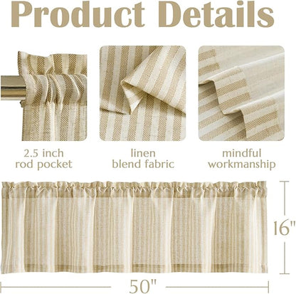 jinchan Valance Curtain Linen Textured Striped Window Curtain - Image 7