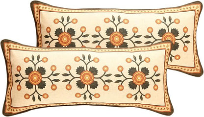 Brown Throw Pillow Covers Set of 2, Floral Farmhouse Linen Accent Pillows Cover by bilingaier