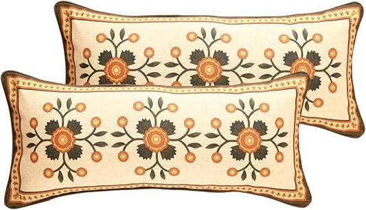 Brown Throw Pillow Covers Set of 2, Floral Farmhouse Linen Accent Pillows Cover by bilingaier
