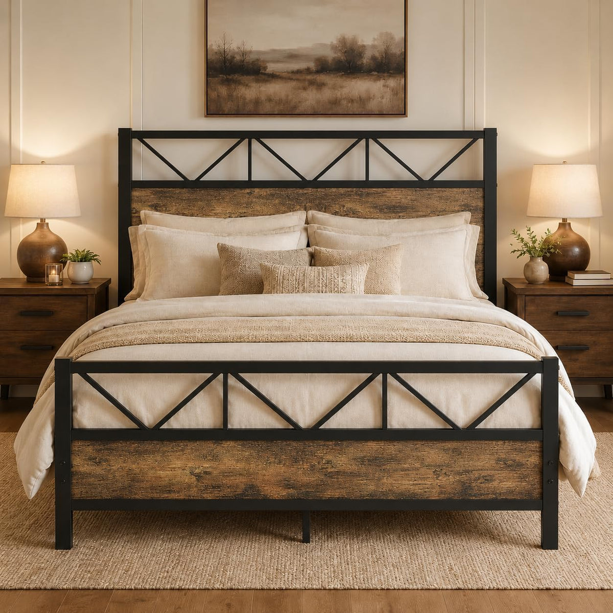immerstable queen bed frame, 51.2" tall industrial headboard, main product view