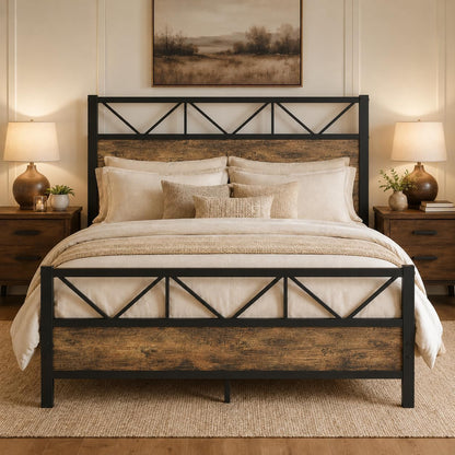 immerstable queen bed frame, 51.2" tall industrial headboard, main product view