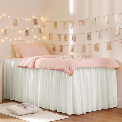 RIMELA Dorm Bed Skirt Twin XL 36 Inch Drop, Warm White Bedskirt Solid Silky - Image 8