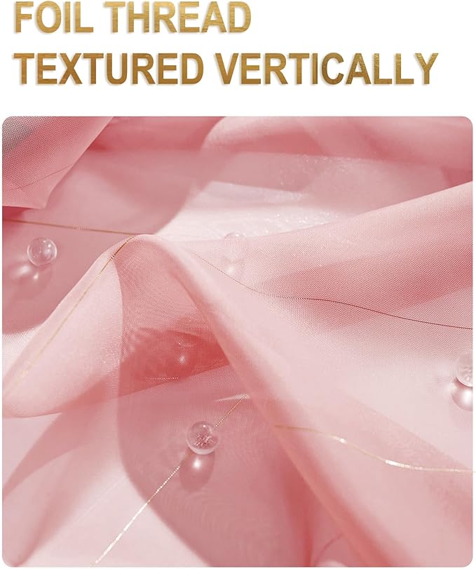 Stripe Pink Sheer Curtains 63 Inch Length 2 Panels - Image 3