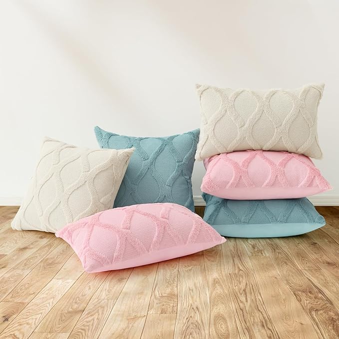 decorUhome Throw Pillow Covers 18x18 Inch Set of 2, Soft Plush Faux Fur Wool - Image 6