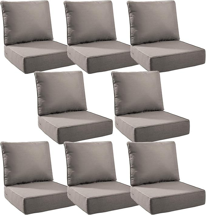 6" Thick Outdoor Cushions 24x24x6, 8-Set Deep Seat Patio Cushions by Pugire