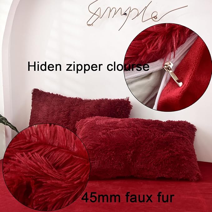 MorroMorn Decorative Pillows Covers, 2 Packs Faux Fur Pillow Cases Standard Size - Image 4