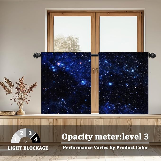 Renaiss 26 x 24 Inch Universe Kitchen Curtains Night Blue Galaxy Cafe Short - Image 3