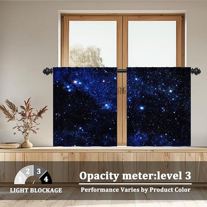 Renaiss 26 x 24 Inch Universe Kitchen Curtains Night Blue Galaxy Cafe Short - Image 3