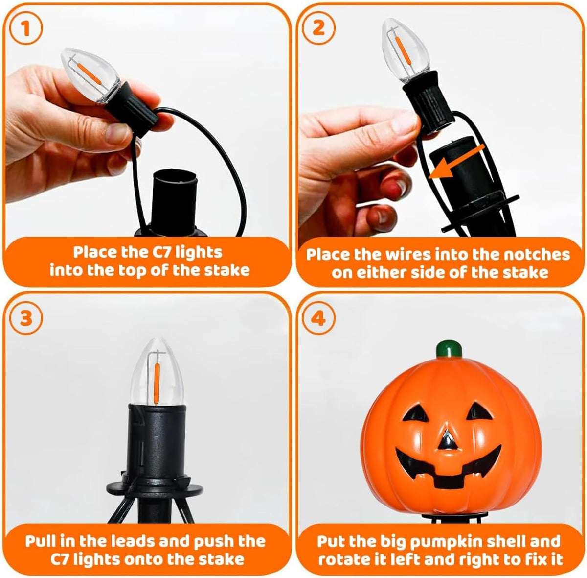2 Sets 7Ft Halloween Pathway Lights Outdoor Pumpkin Stake Light with 4 Jack-O Lantern Pumpkin Lights and 4 Stakes for Halloween Decorations Outdoor Walkway Pathway Driveway Garden Yard Lawn Light