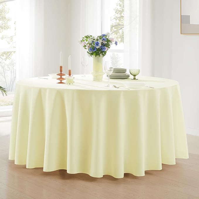 Round Tablecloths 2 Pack 120 Inch Ivory Tablecloth Linen Polyester Table - Image 2