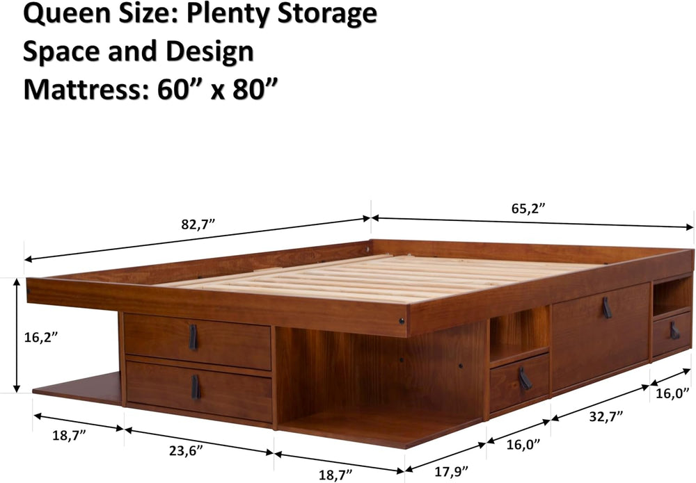 memomad Bali Storage Platform Bed Frame, Queen Size, Caramel Brown