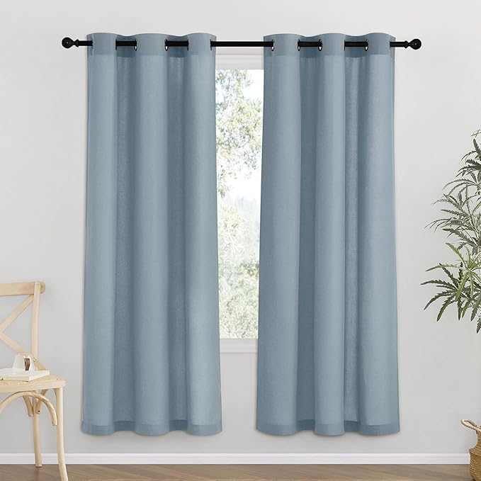 NICETOWN Stone Blue Thick Linen Curtains 72" Length, Grommet Privacy Window by NICETOWN