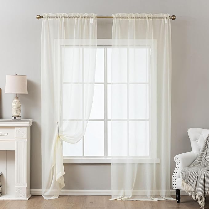 Ivory Sheer Curtains 54 Inch Length, Privacy Semi Sheer Curtains - Image 8