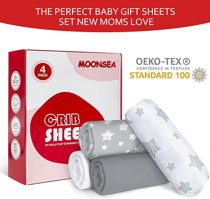 Crib Sheets for Boys or Girls 4 Pack, Fitted Crib Sheet for Standard Size Crib - Image 3
