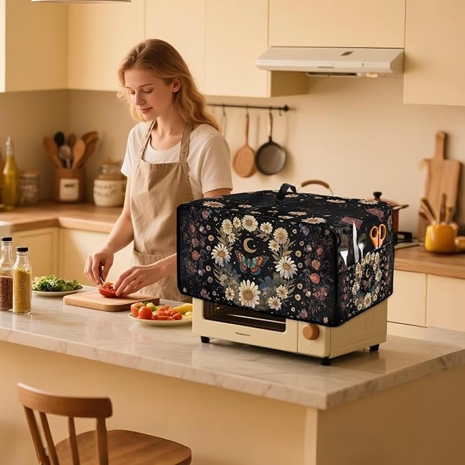 Vintage Daisy Butterfly Moon Print Toaster Oven Cover - Image 2