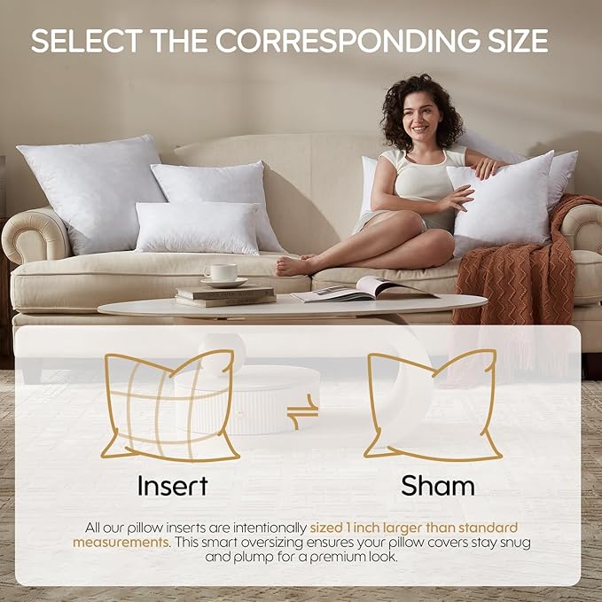 Feather Throw Pillow Inserts Set of 4, Soft Fluffy Square 16 x 16 Inches - Image 3