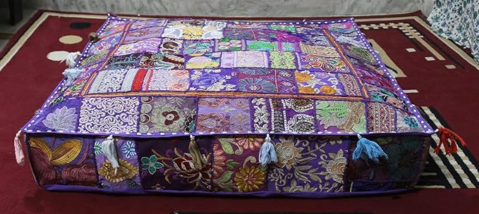 CRAFT KALA Indian Square Patchwork Traditional Pouf Cover Indian Living Room - Image 7