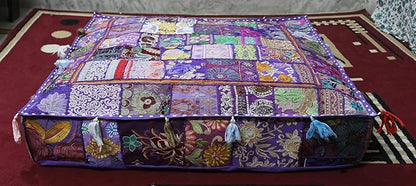CRAFT KALA Indian Square Patchwork Traditional Pouf Cover Indian Living Room - Image 7