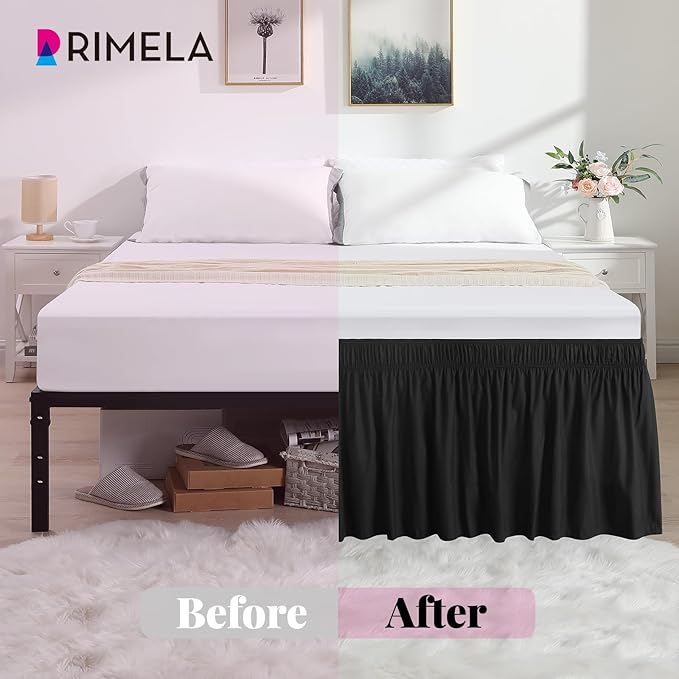 RIMELA Bed Skirting Queen Size Black Bed Skirt 25 Inch Drop, Wrap Around - Image 3