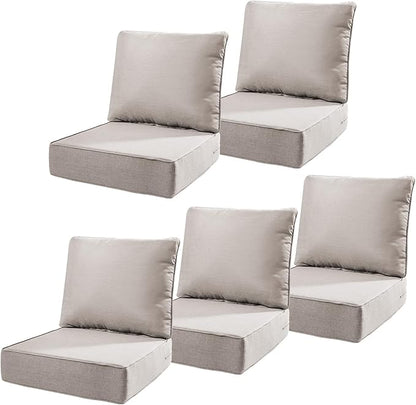 6" Thick Outdoor Cushions 22x24x6, 5-Set Deep Seat Patio Cushions by Pugire