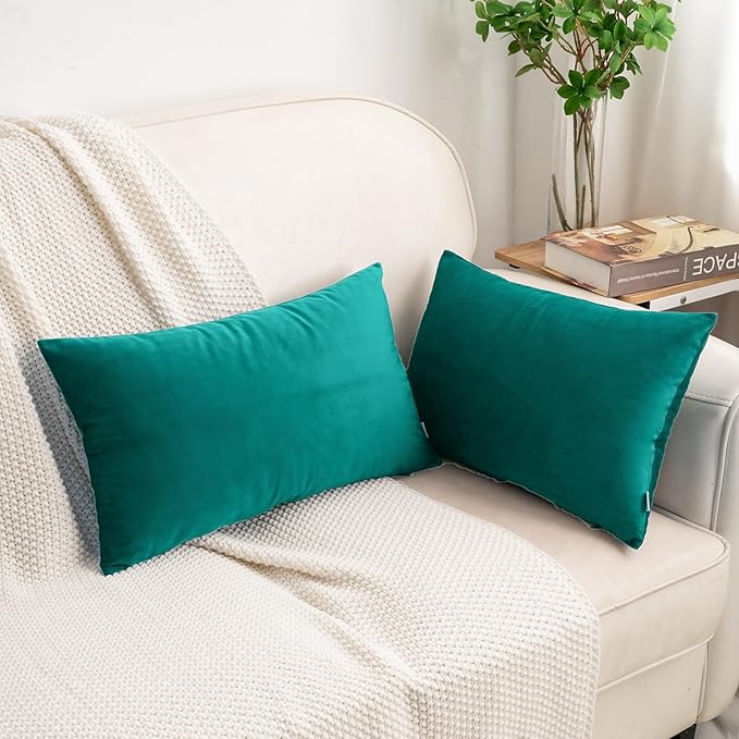 HWY 50 Teal Velvet Rectangular Throw Pillow Covers 12x20 Inch - Image 7