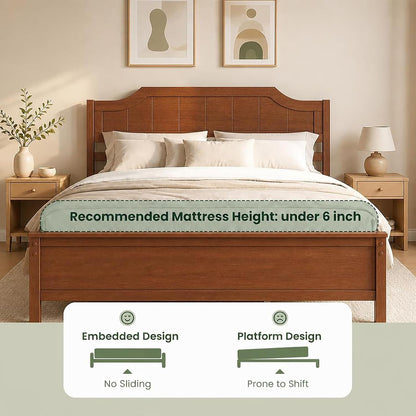 giantex wood queen size bed frame with curved on a desk or shelf