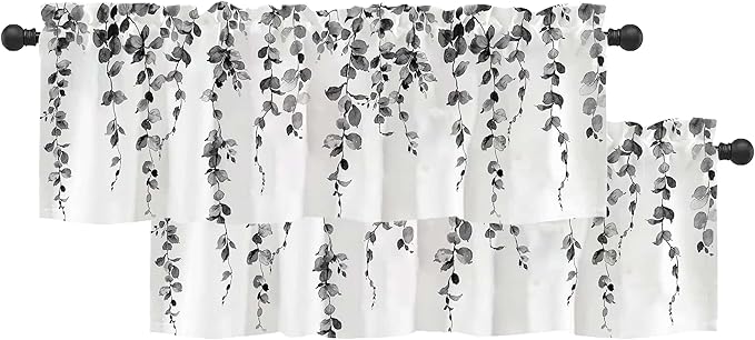Watercolor Grey Leaves Window Valance by debraleye