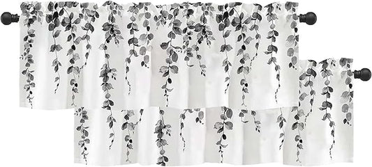 Watercolor Grey Leaves Window Valance by debraleye