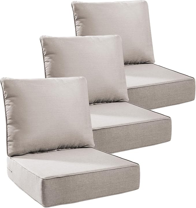 6" Thick Outdoor Cushions 24x24x6, 3-Set Deep Seat Patio Cushions by Pugire