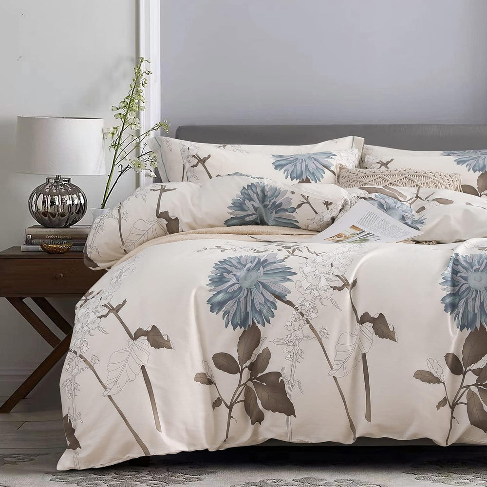 SLEEPBELLA Comforter Queen Size, 600 Thread Count Cotton Brown Branches and B...