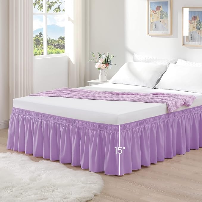 RIMELA Lilac Purple Bed Skirt Queen Size 15 Inch Drop Elastic Wrap Around Dust - Image 8
