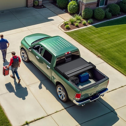 ledkingdomus soft quad-fold tonneau cover for 2014-2019 silverado on a desk or shelf
