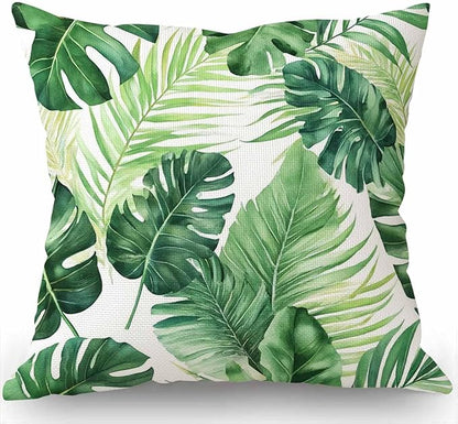 Swono Tropical Palm Leaves Throw Pillow Cover Green Tropical Palm & Fern Leaves by Swono