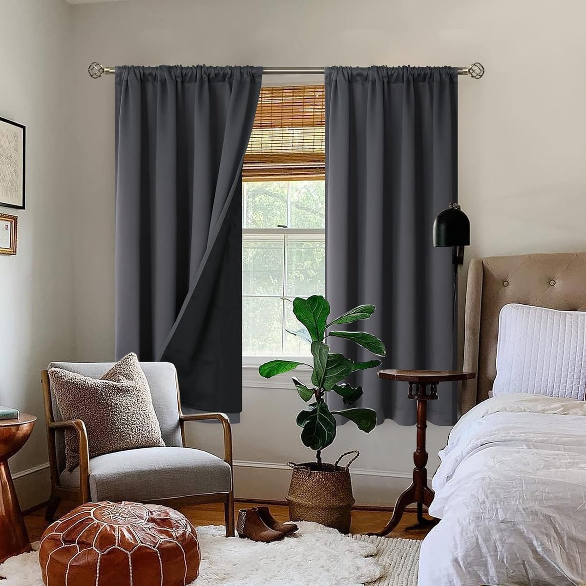 bgment dark grey 100% blackout curtains for bedroom shown in use