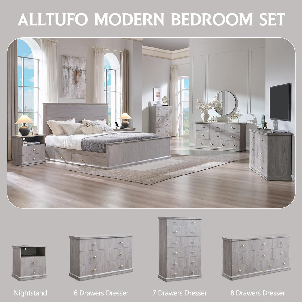 Modern 6 Drawers Dresser for Bedroom, 47" Wide Dressers, Light Grey
