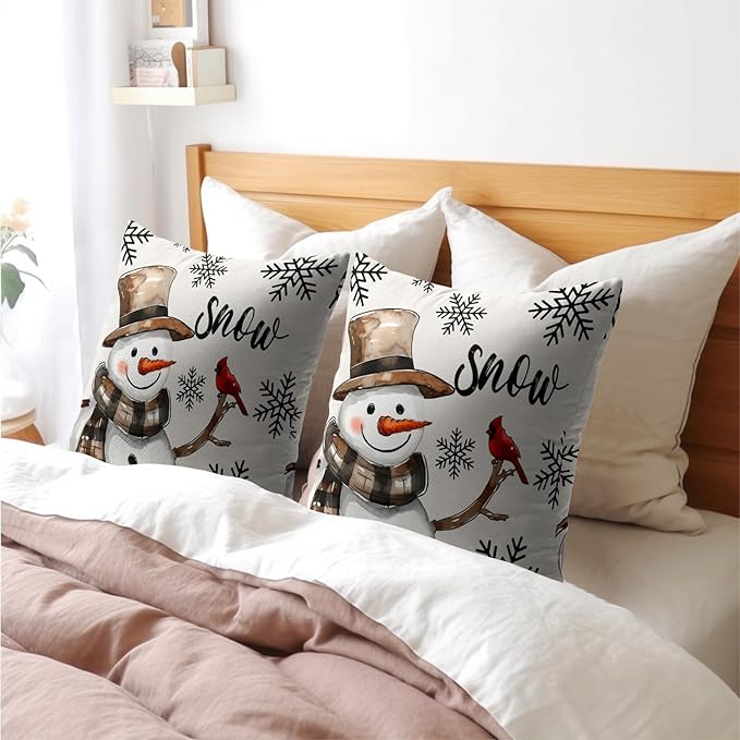 Snowman Throw Pillow Cover Christmas Pillowcase 18x18 Inch Set of 2 Snowflake - Image 8