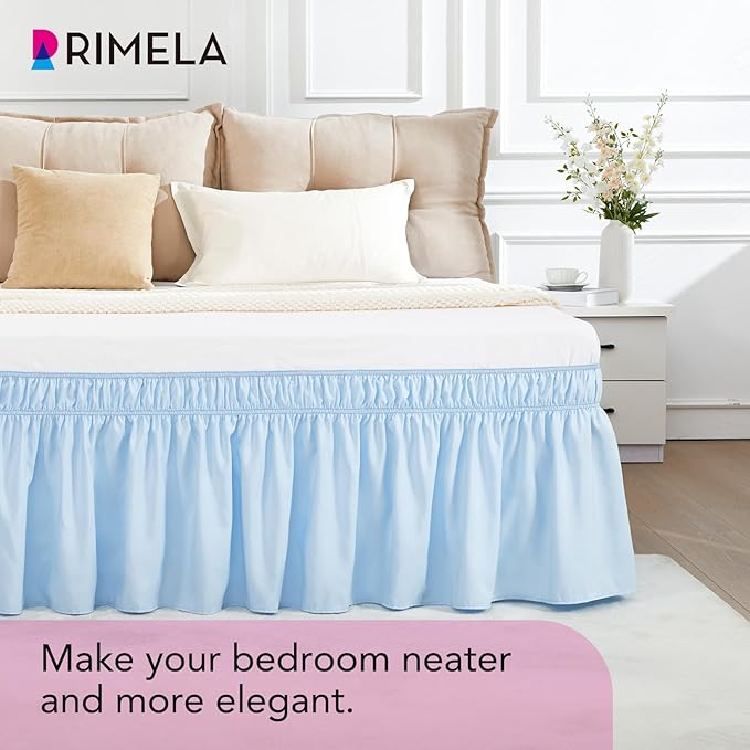 RIMELA Light Blue Bed Skirt King Size 18 Inch Drop, Elastic Bed Skirting - Image 5