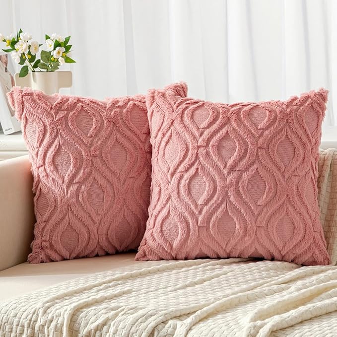 MIULEE Coral Red Throw Pillow Covers 16x16 Inch, Soft Winter Plush Faux Wool by MIULEE