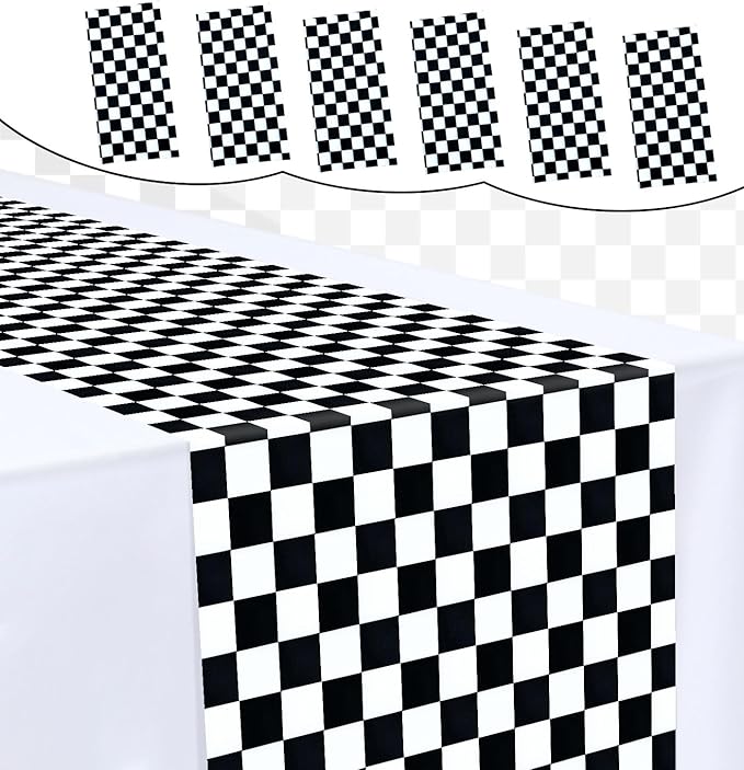 6 Pcs Black and White Checkered Table Runner 14 x 108 Plastic Table Runner by MUNILAIL