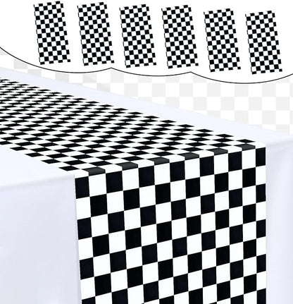 6 Pcs Black and White Checkered Table Runner 14 x 108 Plastic Table Runner by MUNILAIL