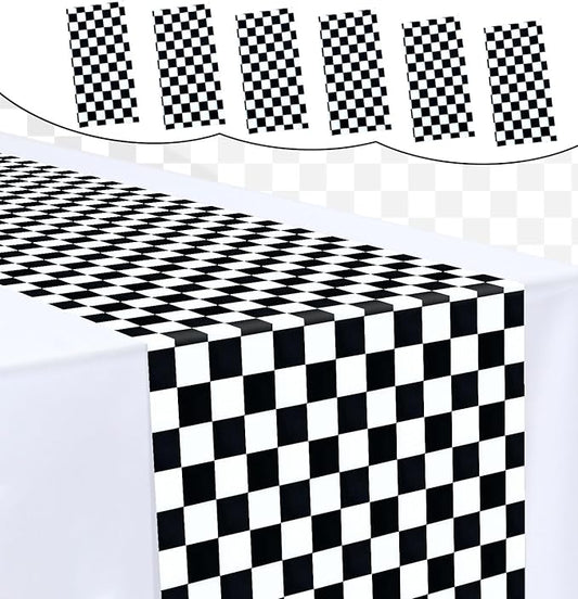6 Pcs Black and White Checkered Table Runner 14 x 108 Plastic Table Runner by MUNILAIL