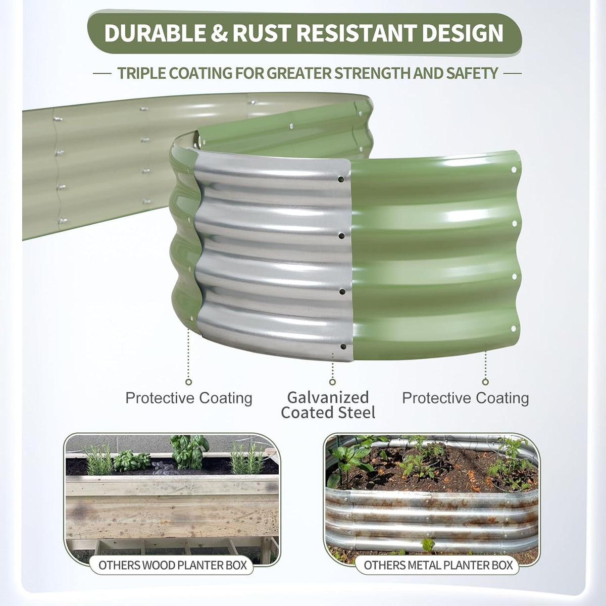 galvanized raised garden bed outdoor- 4x2x1ft planter box, close-up detail