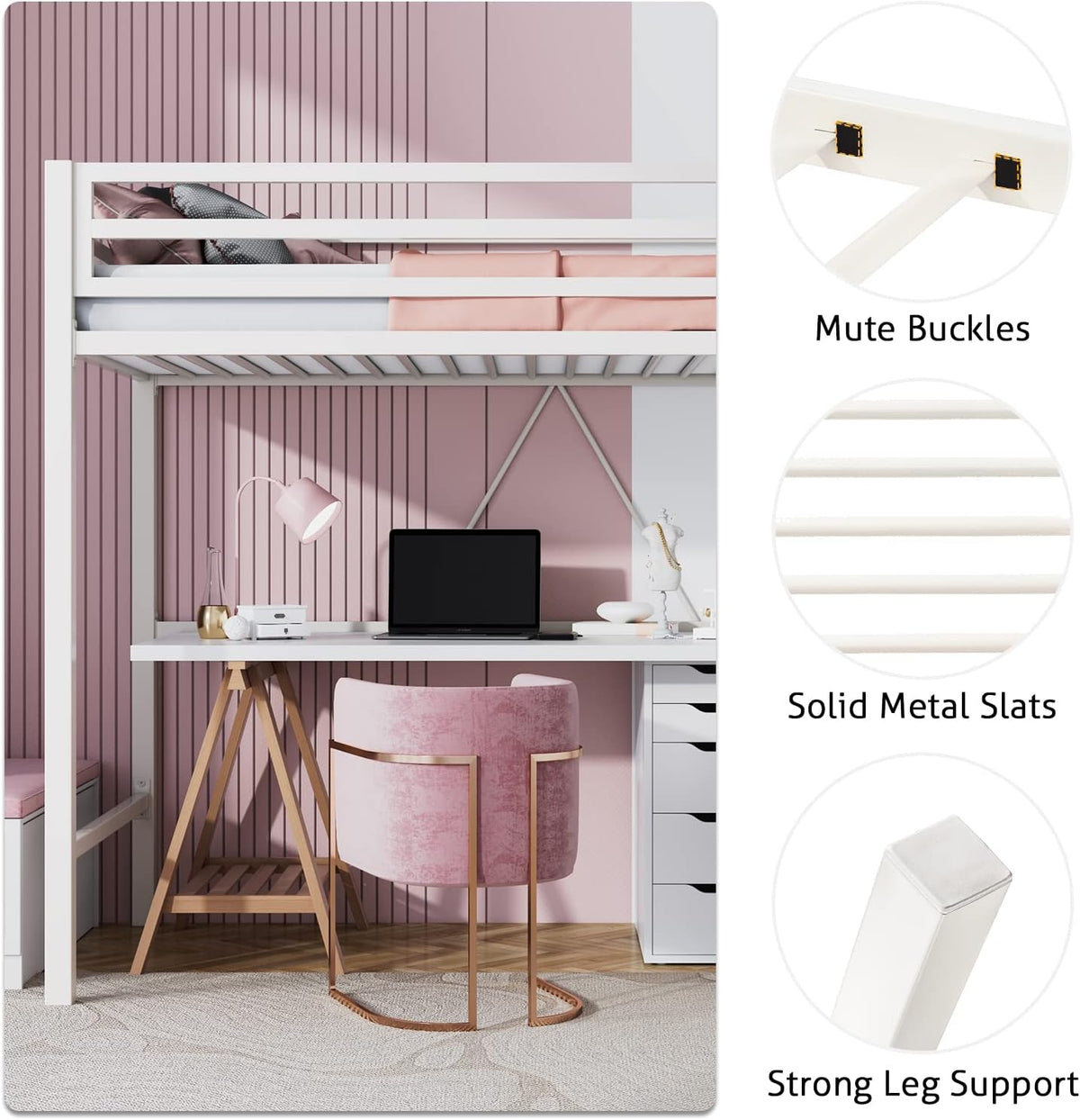 sha cerlin loft bed twin size with ladder, front angle view