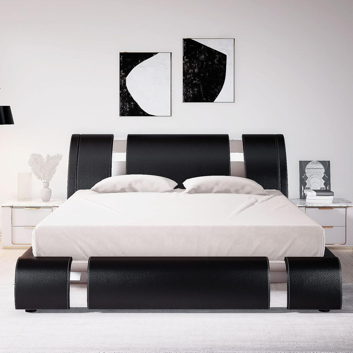 allewie king bed frame with iron piece decor, close-up detail