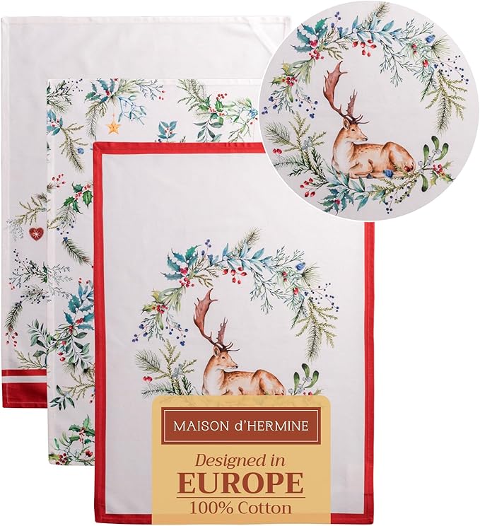 Maison d' Hermine Kitchen Towels Set of 3 100% Cotton 20" x 27.5" Reusable by MaisondHermine