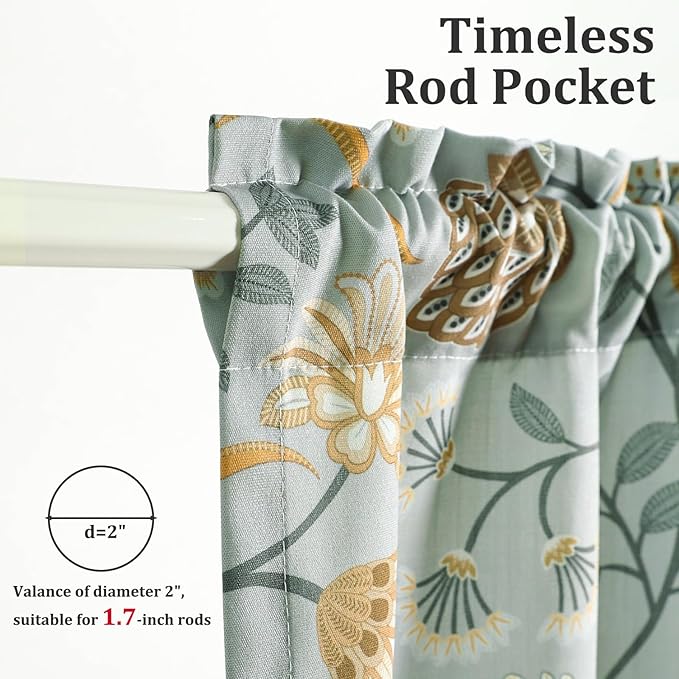 Leeva Floral Kitchen Window Curtains, Farmhouse Style Print Linen Look Cafe - Image 4