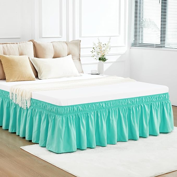 RIMELA Spa Blue Bed Skirt Queen Size 18 Inch Drop, Elastic Bed Skirting - Image 2