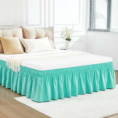 RIMELA Spa Blue Bed Skirt Queen Size 18 Inch Drop, Elastic Bed Skirting - Image 2